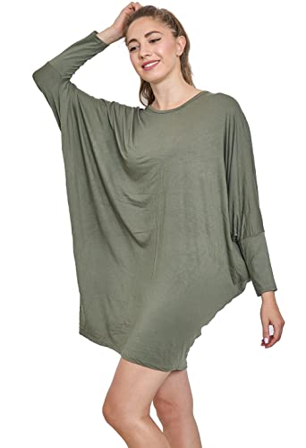 Van Der Rich ® - Tunika Kleid Langarm Oversize Einheitsgröße - Damen (Khaki, One Size)