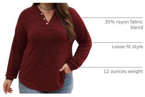 Image of Gloria&Sarah Womens Plus Size Tops Long Sleeve Henley Shirts Fall Fashion Oversized Sweatshirt Tunic Sweaters L-4XL