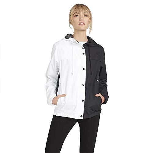 Volcom Women's Enemy Stone Hooded Windbreaker Jacket Black White