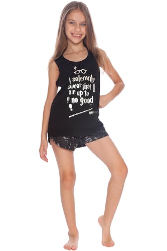Harry Potter Big Girls Marauders Map Racerback Pajama Short Set, Black, 14/164