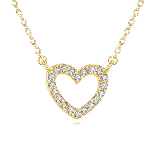 KECHO 14K Solid Gold Heart Necklace Cubic Zirconial 14K Gold Heart Pendant Necklace Jewelry for Women