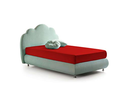 Fitted Sheet with Corners for Double Bed Cotton, Made in Italy, Bed Linen 170 x 200 cm with Elasticated Corner 25 cm, Red - Image 3