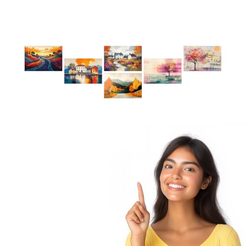 Image of SiddArtify Abstract Landscape Wall Art Poster Print Set - Colorful Countryside Decor for Living Room Bedroom Office - Set of 2-4x6 Inch - Board (Pack of 6) - Sticker (Pack of 6)