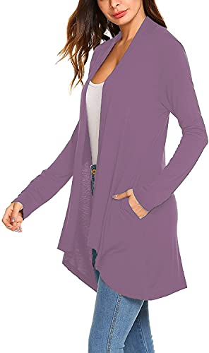 Pogtmm Womens Cardigans Fall Casual Long Sleeve Open Front Sweater Jackets Purple Xl #TOP8