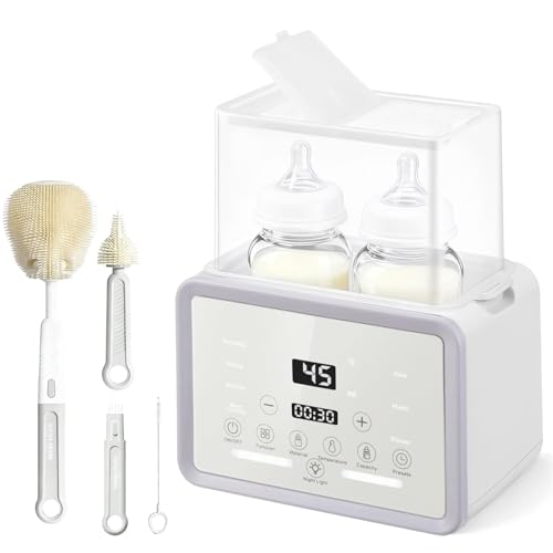 Calentador de Biberones 6 en 1 para 2 Biberones con Esterilizador a Vapor, Calentamiento Rápido, Descongelación, Control Preciso de Temperatura, Calienta Leche Materna y Alimentos para Bebé(Blanco)