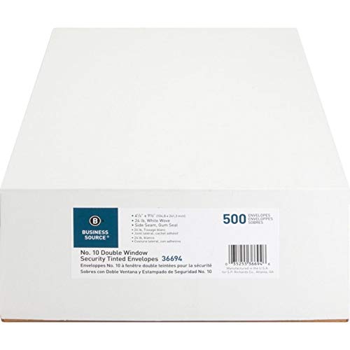 Business Source #10 Envelopes with Security Tint, Double Windows, 9.5" x 4.125", White, 500 Count by Business Source - Image 6