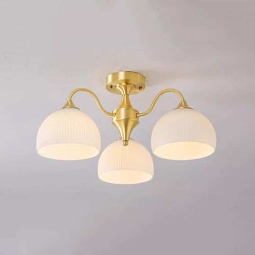 Plafonnier en verre de lait à 3 lumières et lustre Spoutnik or brossé pour plafond