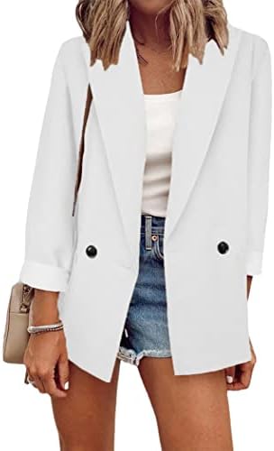 OMZIN Dames Casual Blazer Lange Mouw Open Front Kapsel Kraag Kantoor Jas Marine Blauw L