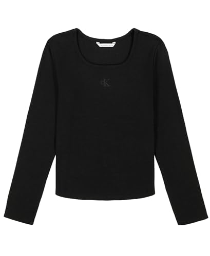 Calvin Klein Girls' Long Sleeve Pullover Crew Neck T-Shirt, Soft & Comfortable