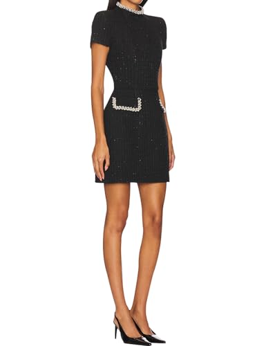 LuFeng Womens Sexy Short Sleeve High Neck Pearls Mini Dress Party Clubwear Club Bodycon Short Dresses2