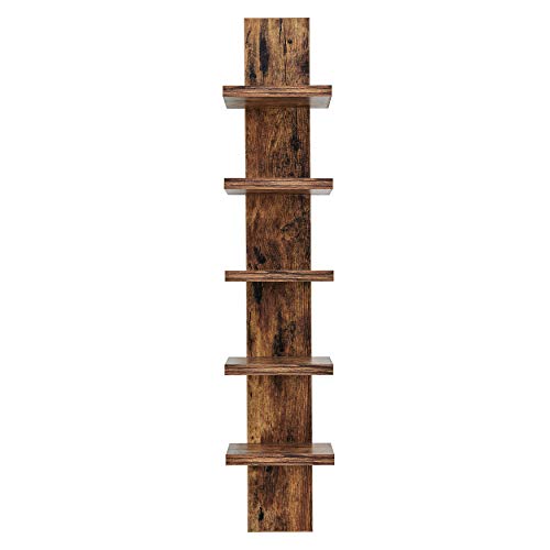 Danya B 5 Tier Wall Shelf Unit Narrow Smooth Laminate Finish - Vertical Column Shelf Floating Storage Home Decor Organizer Tall Tower Design Utility Shelf Bedroom Living Room 5.1" x 6" x 30" (Pine)
