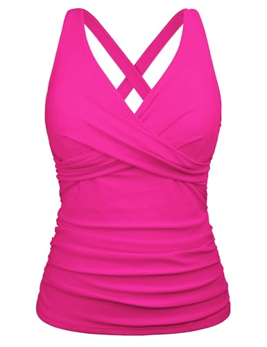 Firpearl Women Underwire Tankini Top Only Twist V Neck Swimsuits for Big Busted Ruched Tummy Control Bathing Suits Top