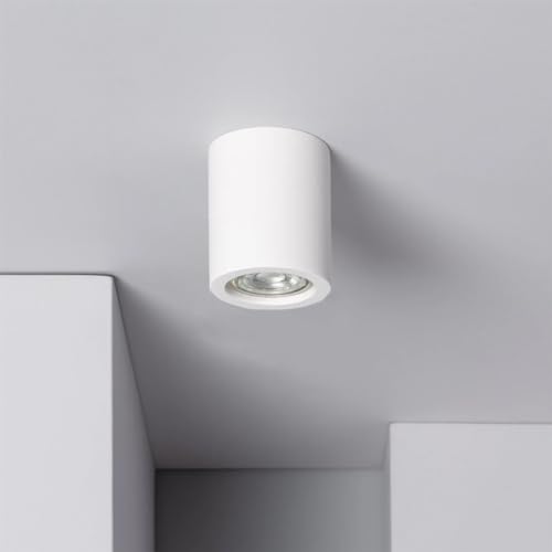 Eurekaled - Lampada da soffitto in gesso ceramico Cilindro o Quadrato - Portafaretto attacco GU10 220V (H90mm, Rotondo)