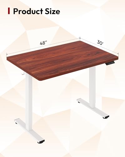 Image of SANODESK Electric Standing Desk 48 x 30 Inches Whole-Piece Desktop Height Adjustable Stand Up Desk w /6-Button Controller Ergonomic Computer Desk for Home Office, White Frame + Mahogany Tabletop