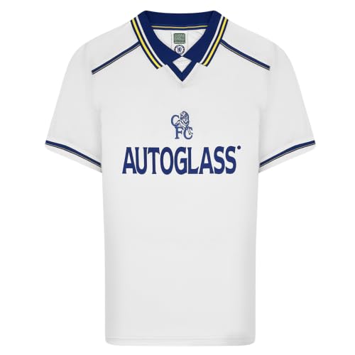 Image of Score Draw Chelsea 1999 Away Retro Football Shirt White Medium Polyester