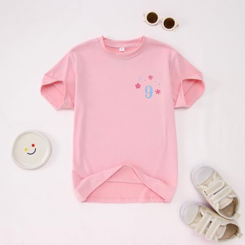 Image of 9th Birthday Shirt Girl On Cloud Nine Graphic Tee 9 Year Old Birthday Party T-Shirt Girl Summer Short Sleeve Top