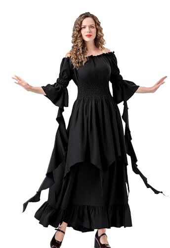 Velcoxplay Damen Retro Renaissance Kleid mit Trompetenärmel, Mittelalterliche Viktorianischen Königin Kleider Karneval Halloween Prinzessin Kostüm...