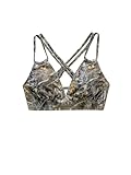 WDIRARA Women's Camo Triangle Bikini Top Criss Cross Backless Swim Top Green Large