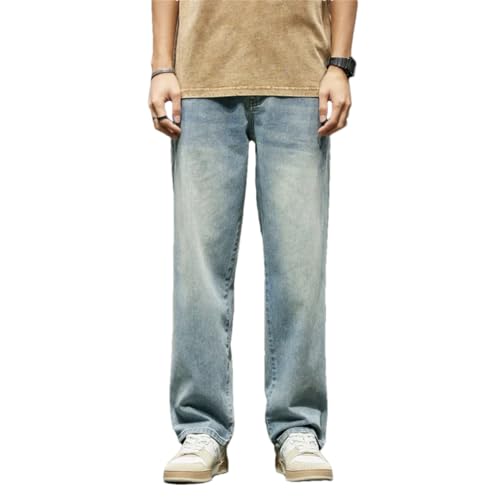 Mens Light Blue Loose Fit Straight Cut Oversized Jeans Full Lemgth Trousers