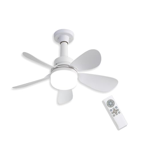 VZLED - Mini ventilador de techo 52 cm con luz led regulable y control remoto - Motor DC silencioso, 3 velocidades, giro reversible, conexión E27