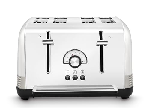 Morphy Richards Venture Retro 4 Slice Toaster Radio Dial Variable Browning Control Width Slots Removable Crumb Tray 1900W Polished and Nickel 240333