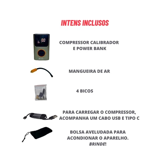 Calibrador Compressor Bomba de encher Pneu Digital Carro Bike moto Sem Fio