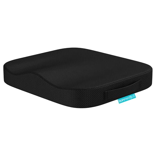 bonmedico Memory Foam Seat Cushion for Office Chair - Non-Slip Seat Pads for Coccyx Pain Relief to Support Standing - Portable Car Seat Cushion w/Handle for Lower Back Support