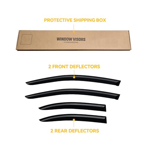 Image of Rain Guards Window Visor for 2008-2017 Mitsubishi Lancer Out-Channel | Shields Vent Deflector Shade Wind Dark Smoke 2009 2010 2011 2012 2013 2014 2015 2016 08 09 10 11, Tape-On Outside-Mount, 4PCS