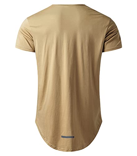 Althlemon Mens Hipster Longline Elong T-Shirt Hip Hop Short Sleeve Crewneck Curved Hem Shirt Tee Top Cool Streetwear Outfits (Xxl, Style 1 Khaki) #TOP1