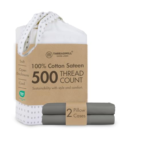 Threadmill King Size Pillow Cases Set of 2 | 500 Thread Count Sateen Weave | Ultra Soft & Silky, Luxury Bed Pillow Covers |Hotel Quality Pillow Protectors | Dark Grey Pillow Cases