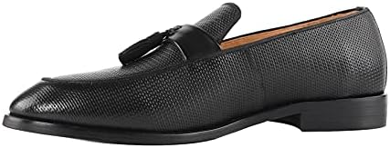 RICHWANAZ Men's Tasseled Leather Loafers Modern Slip-On Leather Business Shoes for Men Oxford in Black 10 M US