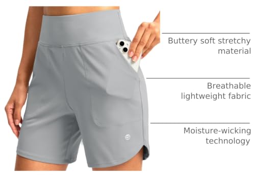 Image of G Gradual Women's Athletic Shorts 6 inch High Waisted Stretchy Bermuda Shorts for Women Quick Dry Summer Casual Shorts