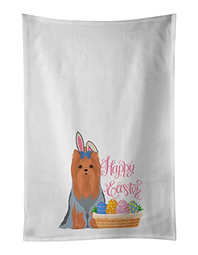 Caroline's Treasures WDK5117WTKT Blue and Tan Full Coat Yorkshire Terrier Easter White Kitchen Towel Set of 2 Dish Towels Decorative Bathroom Hand Towel for Hand, Face, Hair, Yoga, Tea, Dishcloth, 19
