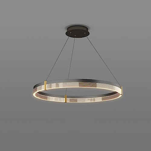 Lustre LED grand anneau noir suspension ronde dimmable pour salon et cuisine