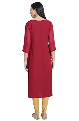 Image of Janasya Women's Maroon Jacket Style Poly Crepe Kurta