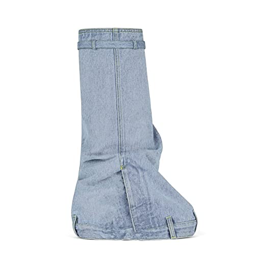 MissHeel Padlock Fold Over Platform Denim Knee High Boots for Women2