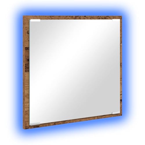 vidaXL Espejo de baño LED con Espejo Madera Vieja 40 x 37 x 8.5 cm, Espejo LED Rectangular Moderno, montado en Pared, con USB, Vidrio Claro, decoración iluminada y con Estilo