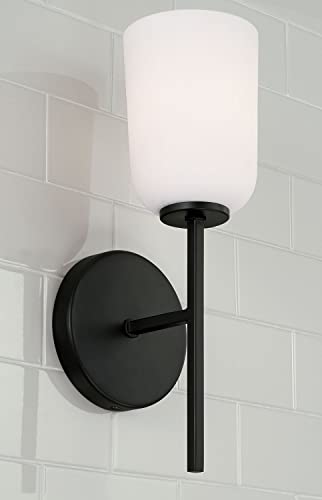 Image of HomePlace by Capital Lighting 648811MB-542 Lawson Transitional Soft White Glass Bell Wall Sconce, 1-Light 100 Watt, 14 inch H x 5 inch W, Black