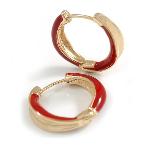 Créoles dorées émail rouge 20mm petites boucles d'oreilles anneaux femme