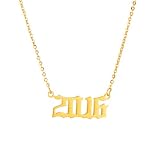 AFSTALR - Collana da donna con ciondolo a forma di numero di anno 1980-2019, argento/oro/oro rosa e 2016, colore: Oro, cod. NK-YEAR--GOLD-2016