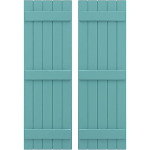 17 1/2"W x 42"H Americraft Five Board (3 Batten) Exterior Real Wood Joined Board-n-Batten Shutters (Per Pair), Pure Turquoise