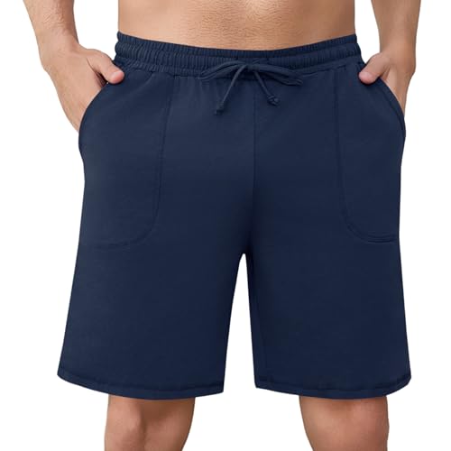 Aseniza Short Pyjama Homme Bas de Pyjama Homme Coton Pantalon de Pyjama Court Doux Sommeil Décontracté Short de Nuit et Poches Pyjama Shorts Ete, Bleu, M
