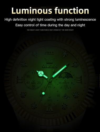 Image of OLEVS Mens Watches Chronograph Luxury Dress Moon Phase Quartz Stainless Steel Waterproof Luminous Business Calendar Wrist Watch