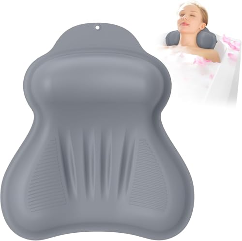 Almohada de Baño de Silicona, Soporte para Cabeza/Cuello/Espalda y Airbag Inflable 4D con Sistema de Presión, Ventosas Antideslizantes Reforzadas, Secado Rápido, Fácil de Almacenar L