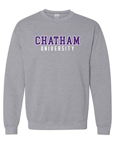 Chatham University Block Letters Two Color Unisex Crewneck Sweatshirt - Chatham Cougars Apparel