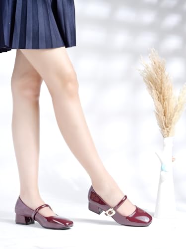 Image of Shoetopia Pumps for Women - Low Block Heel Dress Shoes with Gold Buckle Strap Classy Comfortable Low Heel