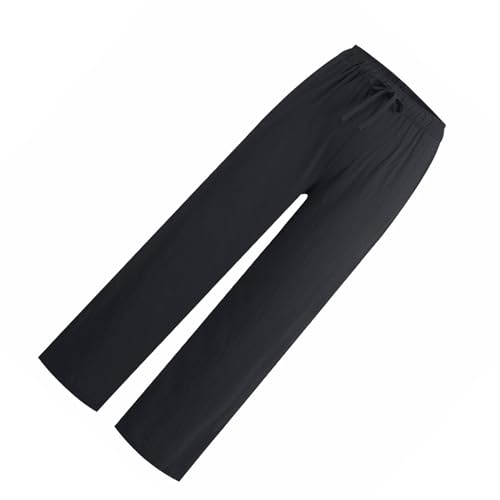 Pantalon en lin femme ample et fluide noir à cordon élastique