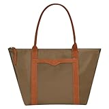 GM LIKKIE Nylon Tote Bags for Women, Shoulder Hobo Purse with genuine leather handle, Weekend Travel Handbag (Dark Green)