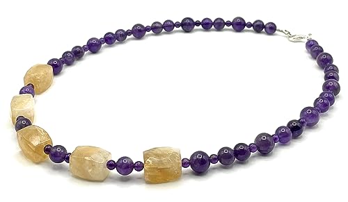 Collier citrine améthyste anti-allergie ras du cou argent véritable - 3