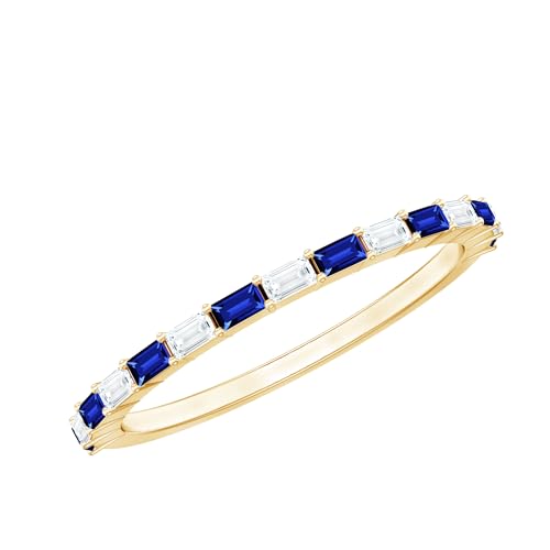 Certified Lab Grown Blue Sapphire Moissanite Half Eternity Band, AAAA Quality, Sapphire East West Ring (Ready To Gift)